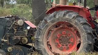 Collection of straw using a tractor |ការប្រមូលចំបើងដោយប្រើម៉ាស៊ីនមូរចំបើង