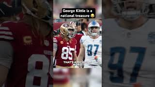 Priceless moment between #49ers George Kittle and Aiden Hutchinson during the NFC Championship 😂