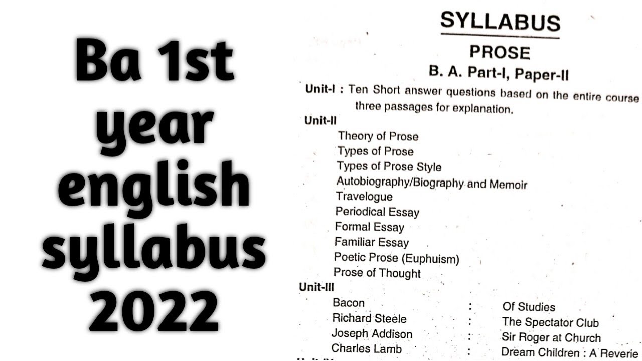 Ba First Year English Syllabus 2022/ba First Year English Honours ...