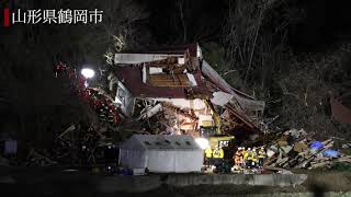 山形・鶴岡土砂崩れ、夜通し捜索続く…現場は激しい雨も