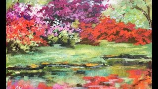 How to Paint an Azalea Garden with Water Reflections Step by Step with Ginger Cook Beginners