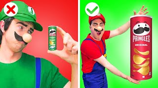 Red Food vs Green Food Color Challenge || Mario vs Luigi Eating Only 1 Color Challenge
