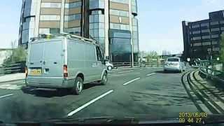 Bad driving on Five Ways roundabout Birmingham UK - Van driver cutting into lanes