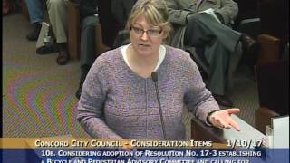 Comment by Laura Nakamura of Bike Concord at January 10, 2017 Council meeting