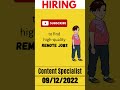 Hiring Content Specialist - a content writing job that allows you to work from home | Remote Job