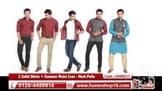 Homeshop18.com - Collection of 2 Solid Shirts + Summer Waist Coat - Mark Pollo