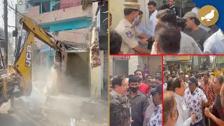 Charminar MLA Mumtaz Khan misbehave with local people during GHMC demolition drive