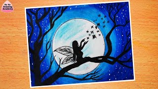 Dream Scenery for Beginners With Oil Pastel - Step by Step || Fairy Dream Scenery Drawing