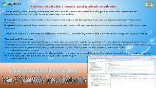 Lesson - 32 : Python3 - Python Modules : locals and globals methods