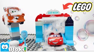 Race Car \u0026 Tow Truck CAR WASH with LEGO Blocks for Kids! Toddler Educational Toy Learning