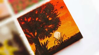 Easy acrylic painting for beginners/ step by step painting tutorial/ easy painting techniques/sunset