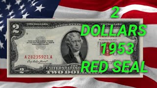 🔥🔥 $ 2 dollars 1953 - RED SEAL - USA US BILL NOTE DOLLAR 🔥🔥