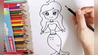 画美人鱼/How to draw a Mermaid？step-by- step/easy drawing/2021/画画/学画画