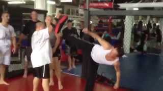 Van Damme Karate kick demo with Georges St-Pierre (HD)