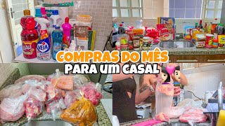 COMPRAS DO MÊS PARA UM CASAL | QUANTOS GASTAMOS?! + FOMOS NO AÇOUGUE + ORGANIZAÇÃO🤑🛒