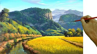 Acrylic Landscape Painting in Time-lapse / Mountains and Rice Fields / JMLisondra