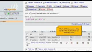 Deleting fields from database tables in phpMyAdmin
