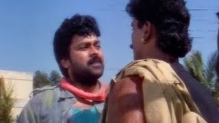 Big Boss Malayalam Movie Scenes - Megastar Chiranjeevi beating up a goon - Brahmanandam