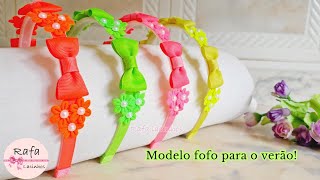 Tiara Delicadeza nas cores neon, lindas para o verão 2024 / Tiara fácil / tutorial bows for hair 🎀