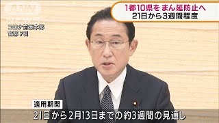 政府　1都10県“まん延防止”へ　21日から3週間程度(2022年1月18日)