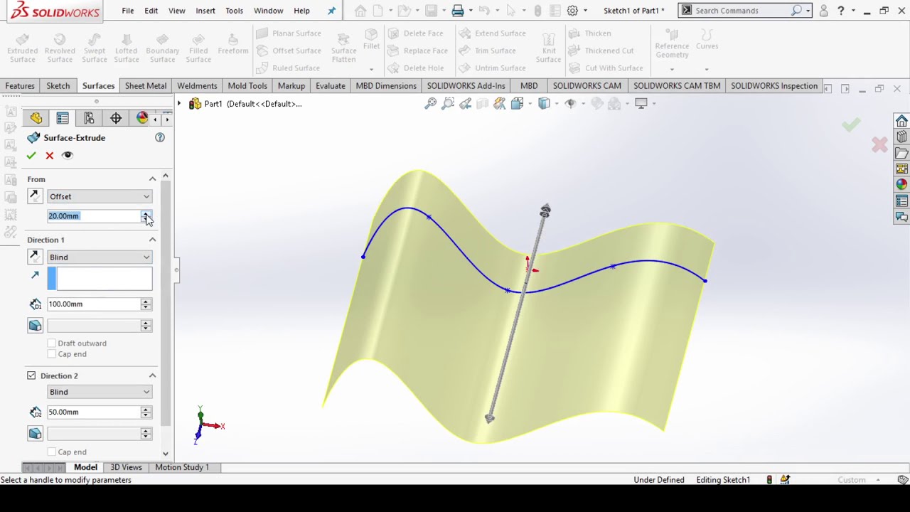 Solidworks Extrude Surface Solidworks Surface Tutorials Solidworks