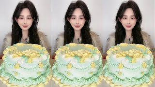 Asmr🍰Eating Mint Custard Layer Cake🍰 (Soft And Waxy Sound) 크림丨먹방丨Mukbang丨Satisfying丨Eatings