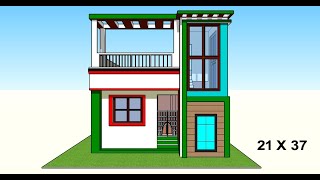 simple 21 x 37 village 3d elevation II small 21 x 37 ghar ka naksha II 3d front elevation