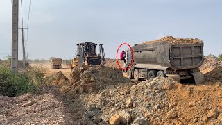 Continue New Project from Bulldozer LiuGong B160C clearing dump trucking  pushing land, making roads