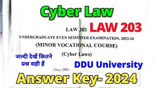 Cyber Law Answer Key 2024 | Law 203 Answer Key DDU University | law 203 answer key 2024