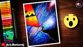 Spacemen Looking for Earth painting || easy oil pastel drawing for beginners