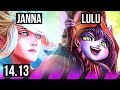 JANNA & Twitch vs LULU & Ezreal (SUP) | 70% winrate, 1/3/14 | EUNE Challenger | 14.13