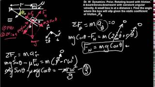 Engineering Dynamics: Polar coordinates: dynamic friction angle for a box on a rotating board