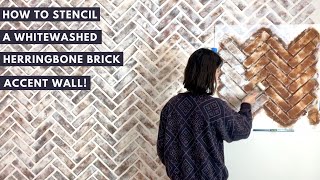 How to Paint Bricks Using a Stencil! Modern Farmhouse Brick Wall Easy DIY Paint Idea - Save$$$!!