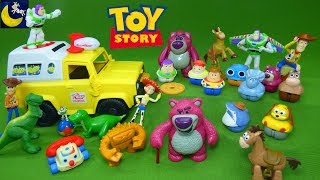 Lots of Toy Story Toys Woody Buzz Lightyear Jessie Imaginext Pizza Planet Truck Lotso Toy Videos