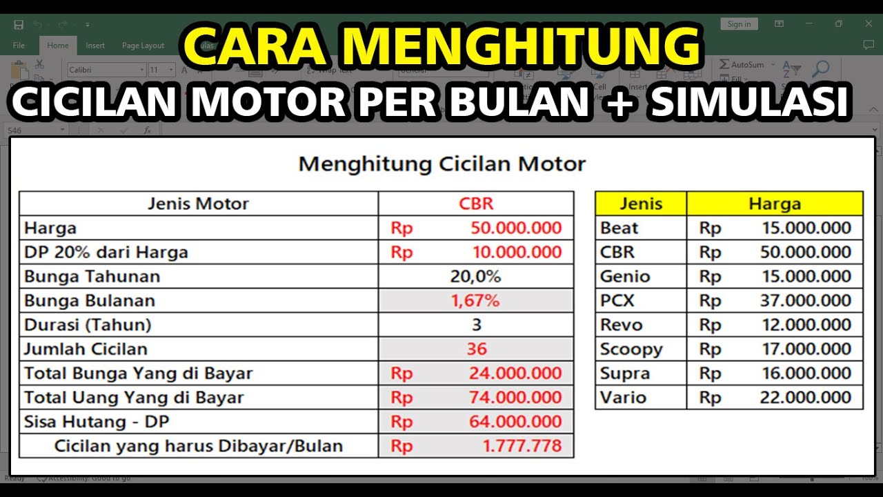 Cara Menghitung Cicilan Motor Perbulan + Simulasi Pembayarannya Di ...