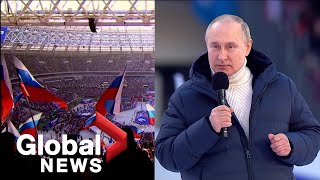 Putin says Russia will prevail in Ukraine in speech to thousands of cheering supporters in Moscow
