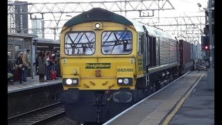 (HD) Freightliner + GBRf Container trains at Stratford Regional 26/10/18