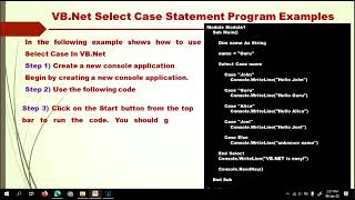 Select Case Statement VB dot Net