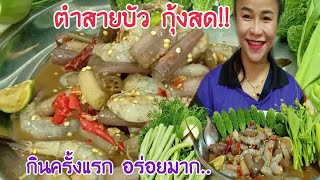 ตำสายบัวกุ้งสด‼️กินครั้งแรก ติดใจ อร่อยมาก#,kppchannel