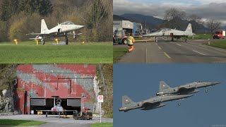 Tiger F-5 J-3094 +J-3211, Landing, for storage in caverne  - Airport Buochs 2024