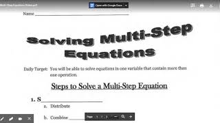 Solving Multi Step Equations Notes ICS