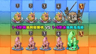 1-5阶钢地刺猕猴桃 VS 1-5阶冰地刺泡泡姬！结局会如何？植物大战僵尸2