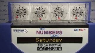 Midday Numbers Game Drawing: Saturday, October 29, 2016