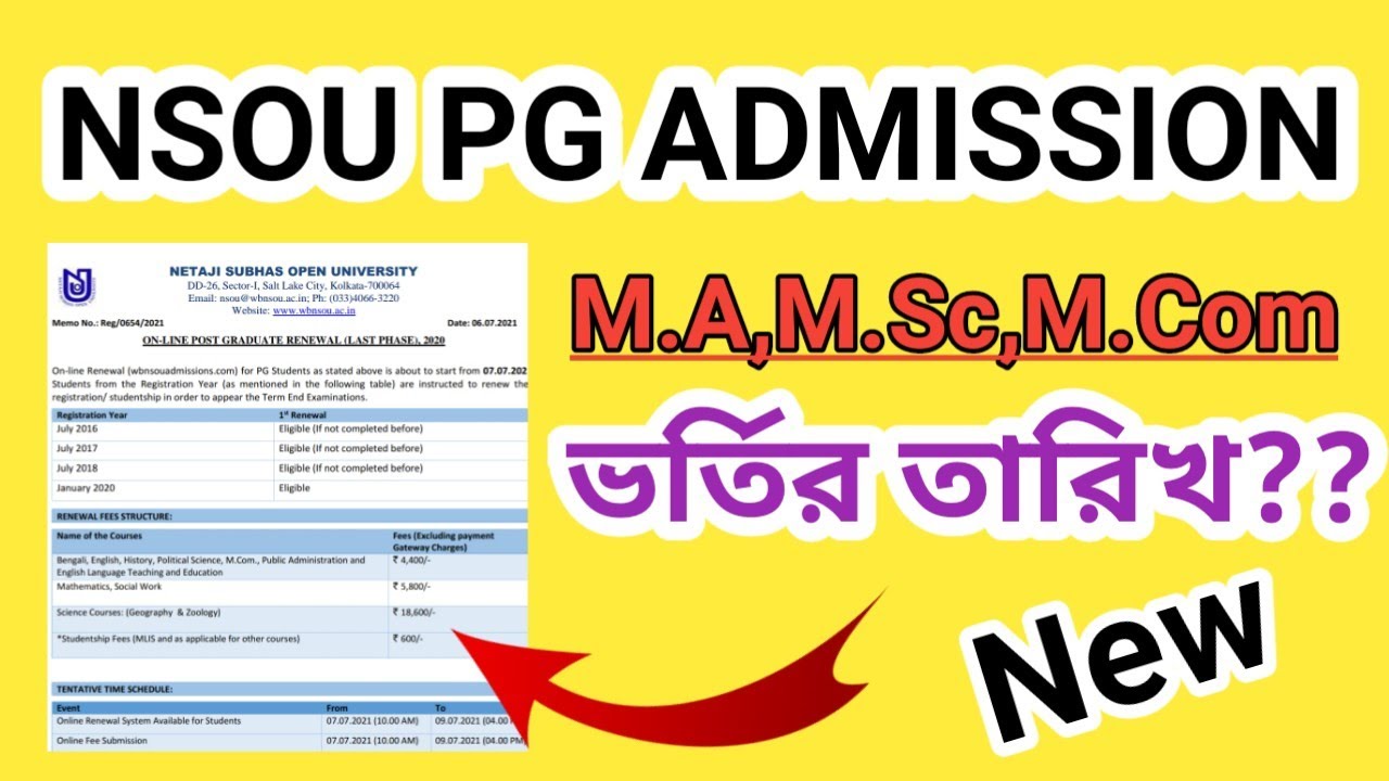 Nsou Pg Admission 2021 || Nsou Admission 2021 || M.A M.Sc M.Com ...