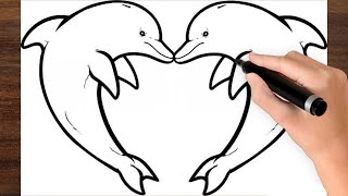 How To Draw A Two Dolphin ! Easy Drawing Tutorial ! Step By Step For Kids