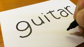How to turn words GUITAR into a Cartoon - How to draw doodle art on paper