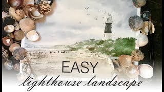 Lighthouse Beach Landscape - Beginners Watercolor Tutorial