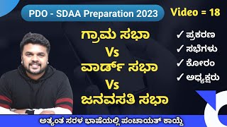 PDO SDAA ಪರೀಕ್ಷಾ ತಯಾರಿ 2023 | ಗ್ರಾಮ ಸಭಾ - ವಾರ್ಡ್ ಸಭಾ - ಜನವಸತಿ ಸಭಾ ಹೋಲಿಕೆ | Video 18/100