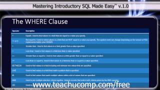 SQL Training - Structured Query Language Tutorial - The WHERE Clause Lesson