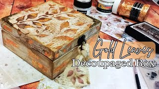 Decoupaged Box|  Gold Leaves -  featuring the Dewdrops Collection #ireneandnickicrafts